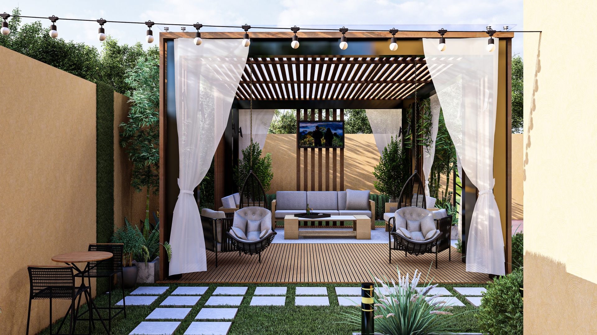 aménager un coin lecture sous pergola