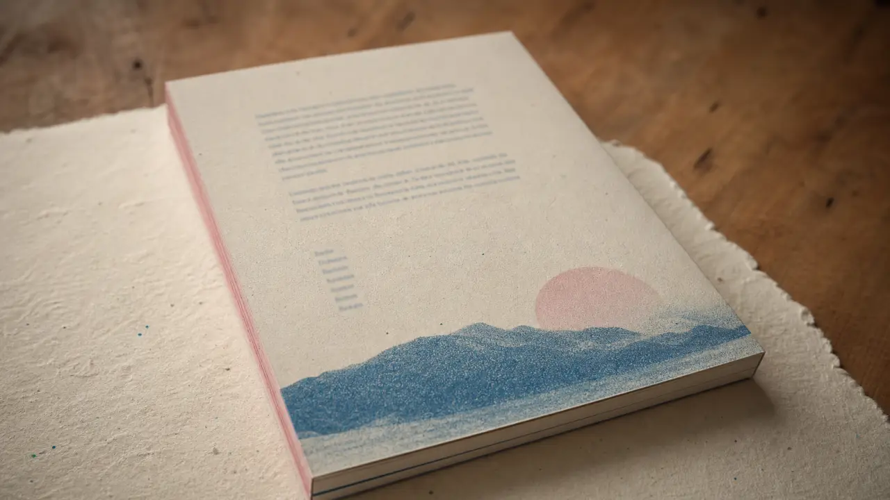 4eme de couverture : livre fermé sur papier artisanal, mots flous