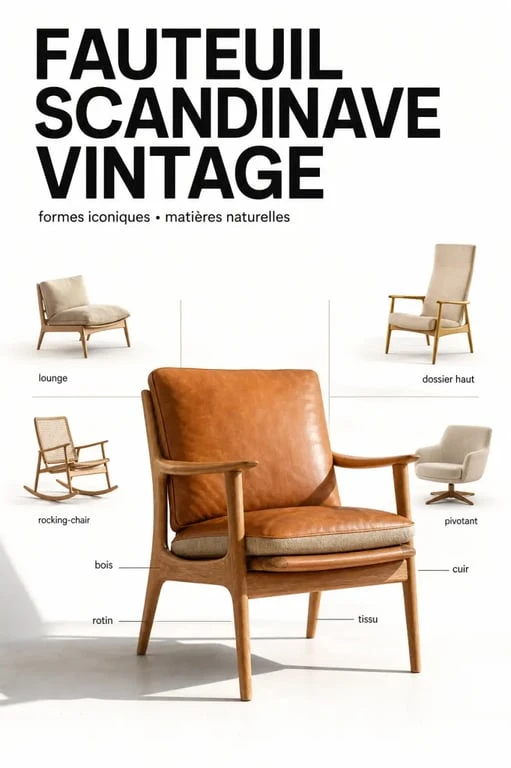 Fauteuil vintage scandinave dans un salon chaleureux au style nordique