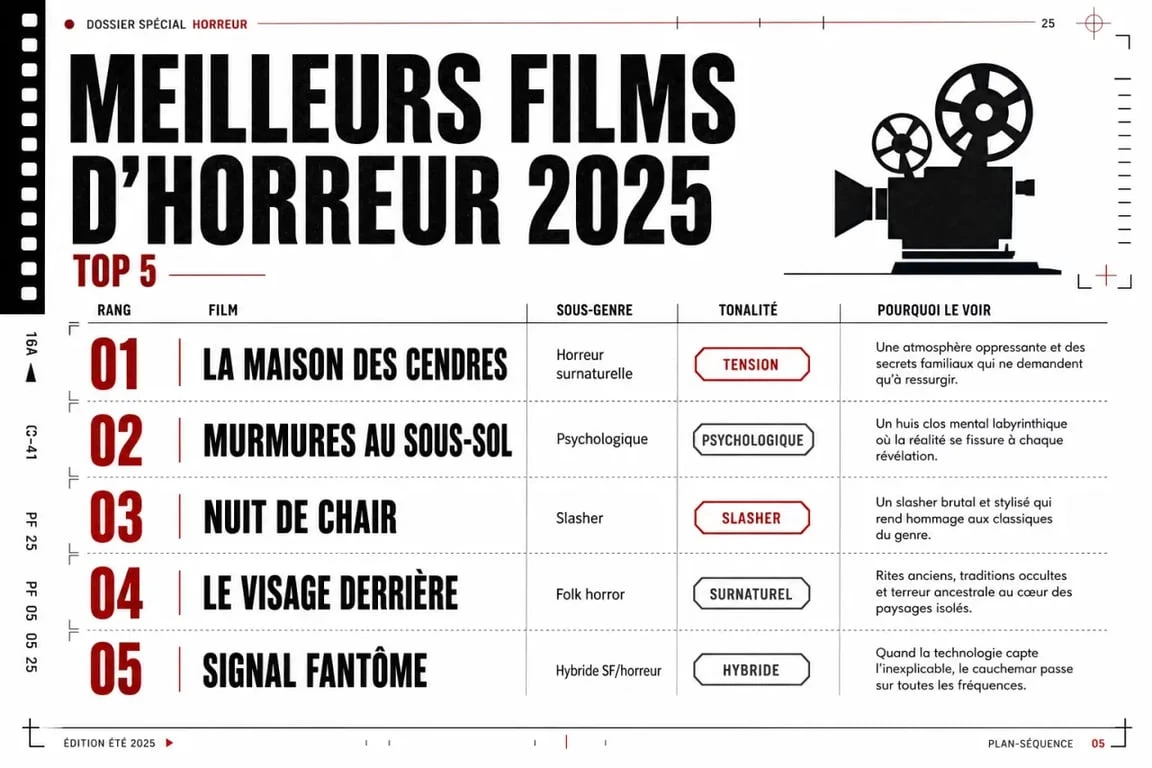 Classement des meilleur film d horreur 2025 en visuel comparatif avec rangs et sous-genres