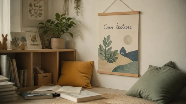 Affiche coin lecture encadrée A4 dans un coin lecture enfant