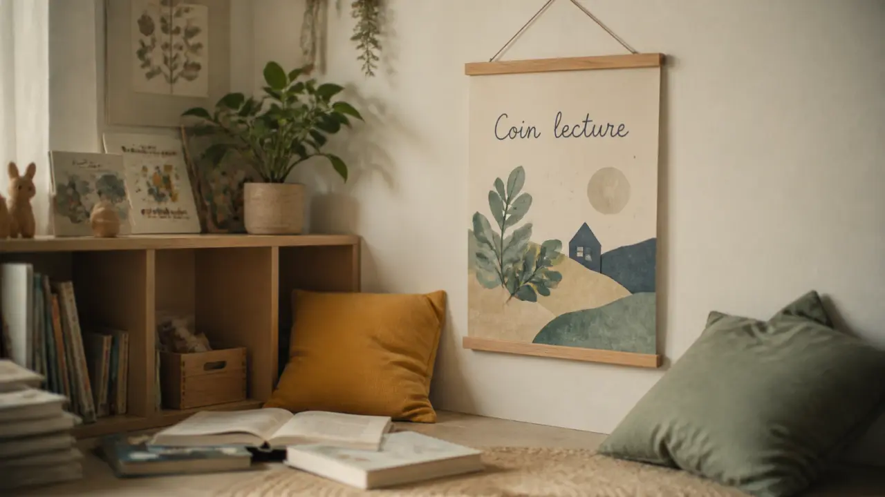 Affiche coin lecture encadrée A4 dans un coin lecture enfant