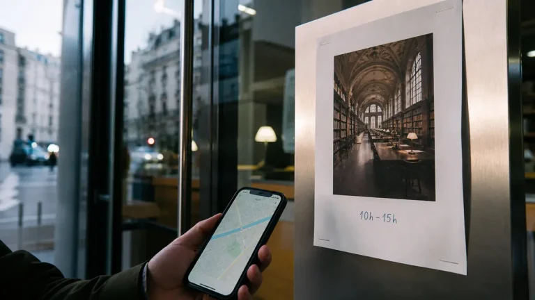 Bibliothèque Robert Sabatier : horaires du jour, entrée rue Hermel, affichage 10h–15h