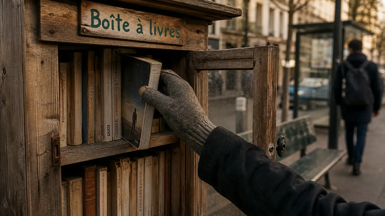 Boite à livres gratuite 24/7 : main remet un roman dans la boîte