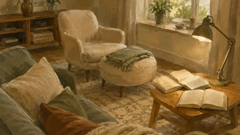 Coin lecture près de la fenêtre, fauteuil et livres ouverts