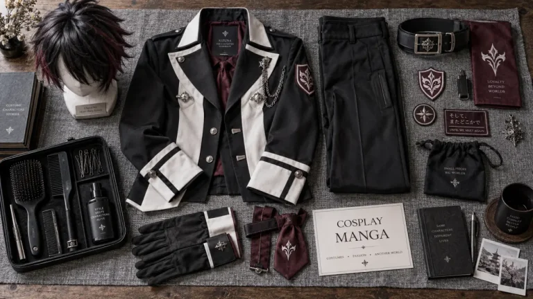 Cosplay manga : tenue complète posée à plat