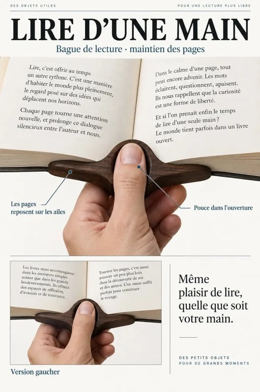 Schéma d'utilisation d'une bague de lecture sur un livre ouvert
