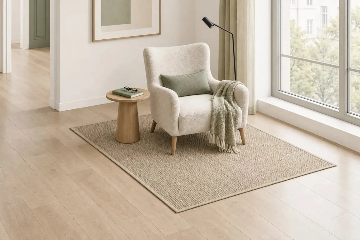 Coin fauteuil de lecture confortable avec liseuse et table d’appoint