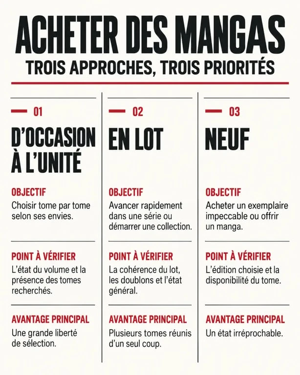 Manga occasion à l'unité, en lot ou neuf : comparaison des critères à vérifier