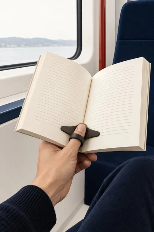 Bague de lecture portée au pouce pour maintenir un livre ouvert d’une seule main