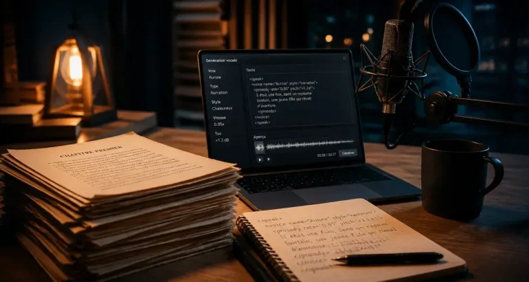 IA transformer livre en audio : manuscrit et interface de génération vocale