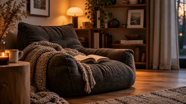 Pouf de lecture en tissu gris anthracite pour moments de détente