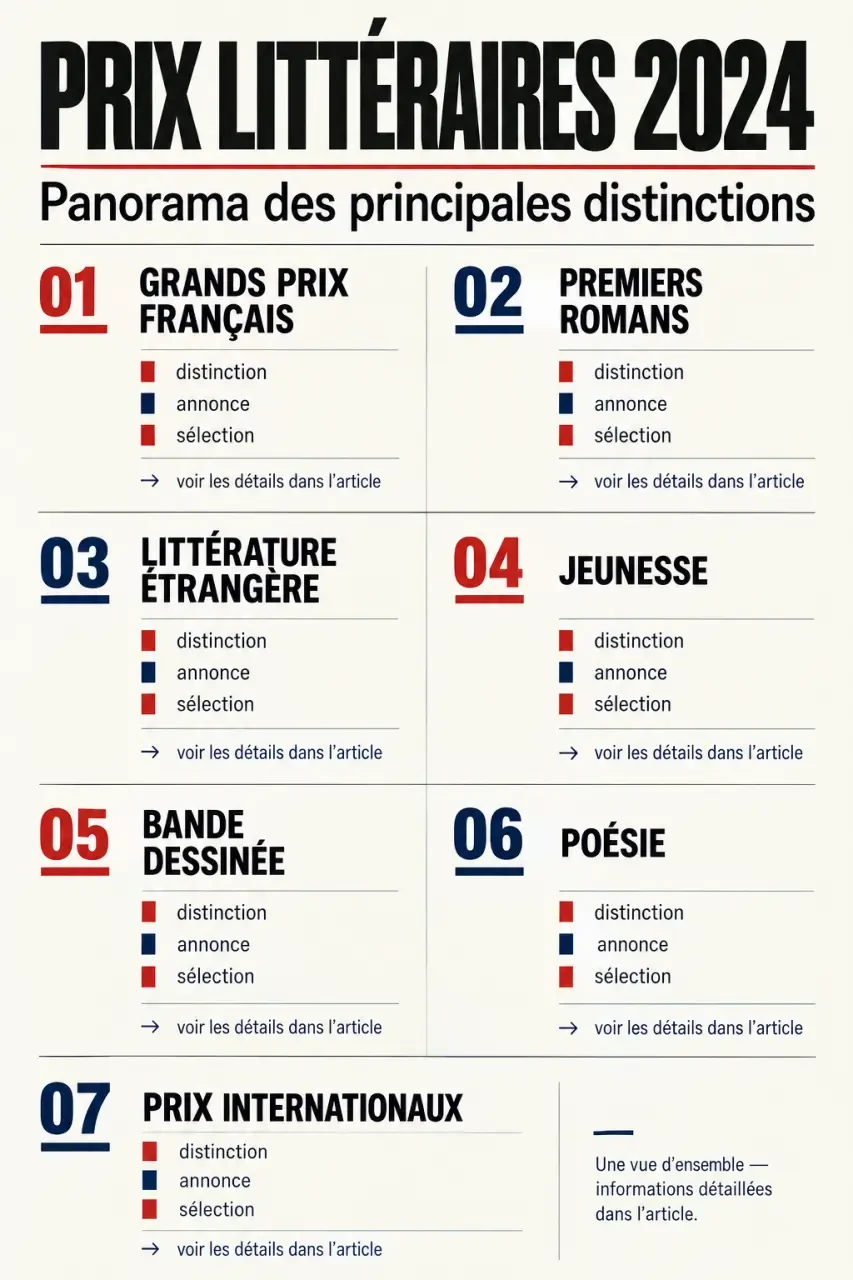 Infographie synthétique des prix littéraires 2024 par catégories