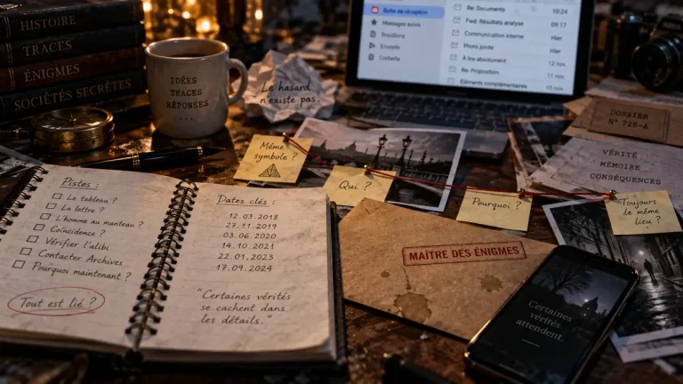 Incroyable thriller : carnet, enveloppe et téléphone avec indices