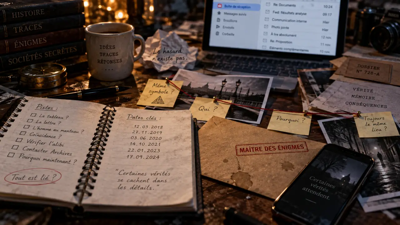 Incroyable thriller : carnet, enveloppe et téléphone avec indices