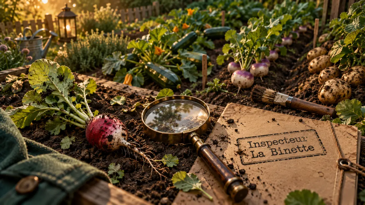 Le polar du potager : enquête au potager, loupe et radis arraché